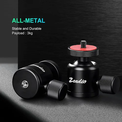 Miniatura 5 de Zeadio Mini cabeza de bola, con montaje de tornillo de 1/4" y 3/8" para cámaras, DSLR, monopie, deslizador