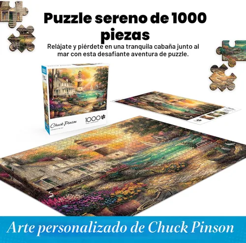 Miniatura 2 de Buffalo Games - Chuck Pinson - Cottage by the Sea - Rompecabezas de 1000 piezas para adultos, rompecabezas de faro sereno con póster, rompecabezas