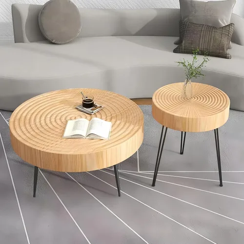Miniatura 5 de Mesa de centro para sala de estar, sofá, mesa de esquina para el hogar, mesa redonda pequeña, anillos de árbol, mesa de centro de madera maciza