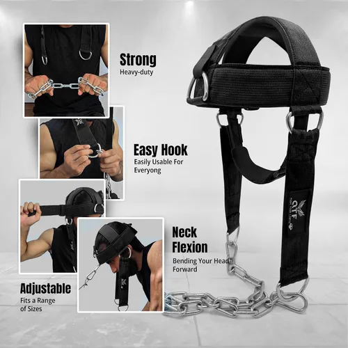 Miniatura 7 de QTF Arnés de cuello para entrenamiento de levantamiento de pesas, constructor de cuello grueso de neopreno acolchado ajustable para barbilla