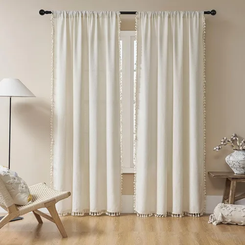 Miniatura 29 de Joydeco Cortinas Bohemias Beige de 63 Pulgadas de Largo 2 Paneles, Cortinas de Granja Bohemias Súper Suaves con Borlas, Cortinas Semitransparentes
