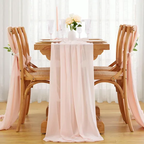 Miniatura 32 de SoarDream - Camino de mesa de gasa, color rosa bebé, de 27 x 120 pulgadas, camino de mesa de estilo romántico ideal para fiesta de boda Púrpura claro