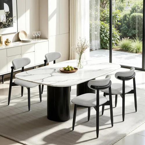 Miniatura 30 de CHUN YI Juego de 2 sillas de comedor tapizadas de madera maciza, sillas auxiliares de cocina de tela moderna de mediados de siglo con respaldo Beige