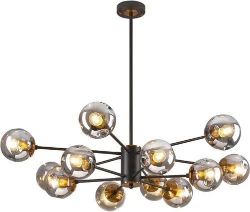 Miniatura 10 de DDLLDESHI Lámpara de araña de 6 luces dorada con cubierta esférica de vidrio Sputnik, lámpara de techo de 34" de gran tamaño para comedor, lámparas