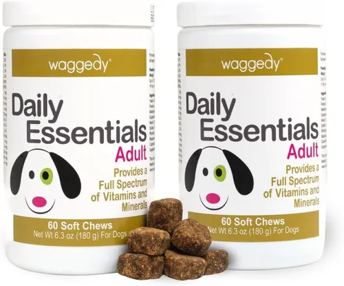 waggedy Daily Essentials - Masticables suaves para adultos, multivitamínico para perros y partidario del sistema inmunológico, suplemento