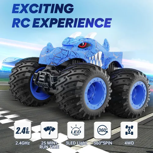 Miniatura 2 de BAODLON Coche Monstruo de Control Remoto, Camiones Monstruo RC de 2.4GHz Juguetes para Niños de 3 4 5 6 7 8 Años, Camión RC Todo Terreno Fuera