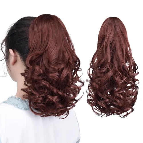 Miniatura 46 de Extensiones de cola de caballo de cabello rubio, extensiones de cola de caballo para mujer, pinza de extensiones de cabello rizado de 12 pulgadas
