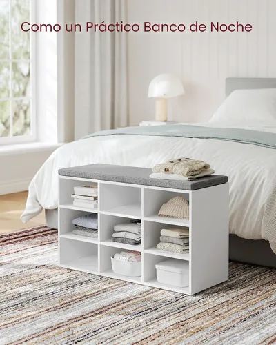 Miniatura 4 de VASAGLE - Colección CUSTOS - Banco para zapatos, banco de almacenamiento con asiento acolchado, banco de entrada con 9 compartimentos, para Blanco
