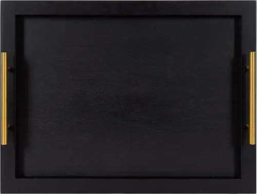 Miniatura 8 de Kate and Laurel Halsey Bandeja rectangular de madera decorativa con asas de metal pulido; 17 x 13; negro y dorado; moderna bandeja rectangular