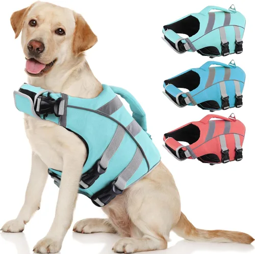 Miniatura 22 de Kuoser Chaleco salvavidas para perros con rayas reflectantes, chaleco salvavidas ajustable para mascotas con alta flotación, traje de baño