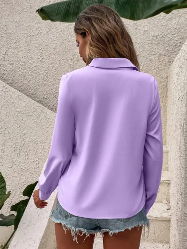 Miniatura 2 de SHENHE Camisa de manga larga con cuello para mujer, con estampado de figuras coloridas