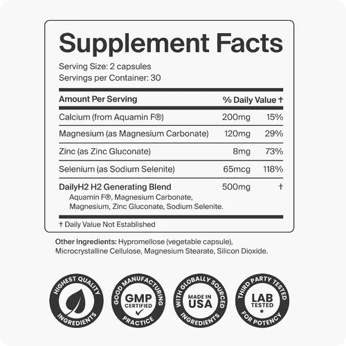 Miniatura 9 de Alternativa de tabletas de agua de hidrógeno Cápsulas de hidrógeno molecular DailyH2 3 mg H2 para energía celular, enfoque y recuperación