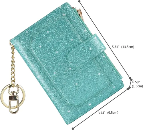 Miniatura 5 de Billeteras RFID pequeñas y compactas de cuero plegable con cremallera para mujer