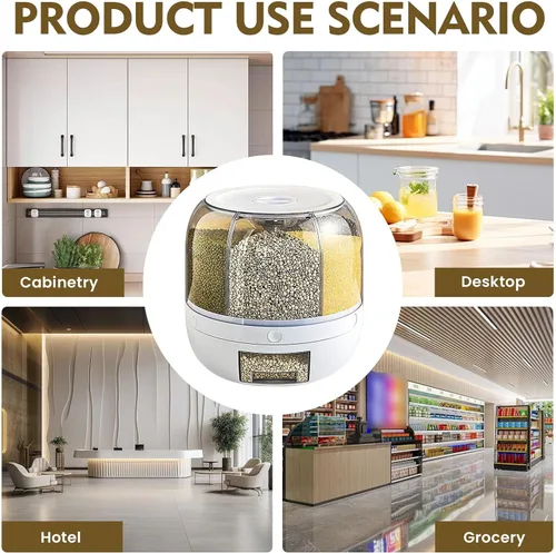 Miniatura 9 de Dispensador de Contenedor de Almacenamiento de Granos, Dispensador de Arroz Giratorio de 6 Compartimentos, Dispensador de Alimentos Giratorio