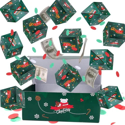 Caja de regalo explosiva sorpresa de Navidad de BABORUI para dinero, caja de regalo explosiva de Navidad con confeti, caja sorpresa desplegable para