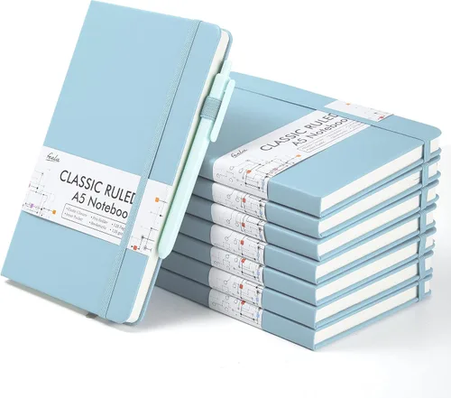 Miniatura 8 de feela Paquete de 8 cuadernos a granel para la escuela, cuadernos de negocios de tapa dura, diarios clásicos rayados con soporte para bolígrafo