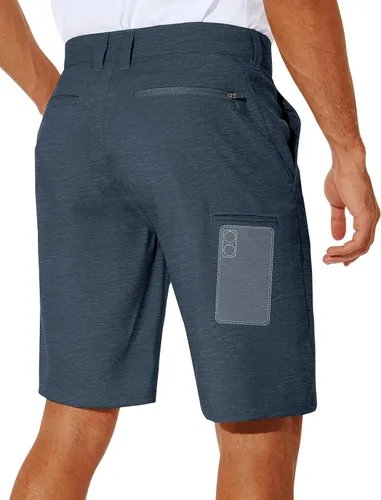 Miniatura 2 de PULI Vestido corto de golf elástico para hombre, de secado rápido, casual, ligero, frente plano, de 10 pulgadas, pantalones cortos híbridos