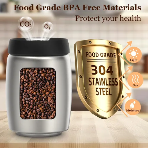 Miniatura 5 de Recipiente de café al vacío, recipientes herméticos de acero inoxidable para almacenamiento de café con cuchara medidora y tapa hermética