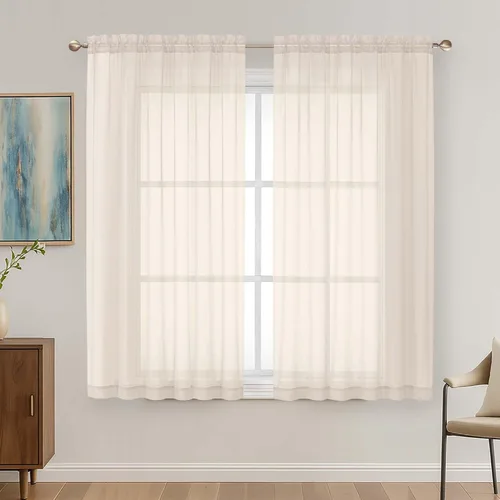 Miniatura 244 de OVZME - Cortinas traslúcidas blancas de 45 pulgadas de largo, 2 paneles, cortinas de gasa con bolsillo para barra para ventanas pequeñas, cada una