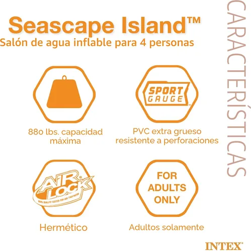 Miniatura 4 de Intex Seascape - Flotador inflable de isla con área más fresca integrada, soporte para tazas y respaldos de gran tamaño para adultos