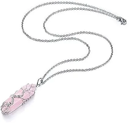 Miniatura 5 de Collar con colgante de alambre de piedra de cristal curativo punta hexagonal árbol de la vida joyería de reiki para mujeres y niñas PH18B ópalo