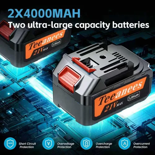 Miniatura 3 de Mini motosierra eléctrica inalámbrica de 8 pulgadas, sin escobillas de 1200 W, con 2 baterías de 4000 mAh y 4 cadenas, motosierra 2 en 1 de doble