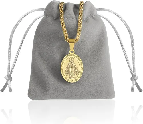 Miniatura 7 de RS Collar de Virgen María para hombre medalla milagrosa de acero inoxidable colgante de María de la Virgen medallón de María dije de Santa María