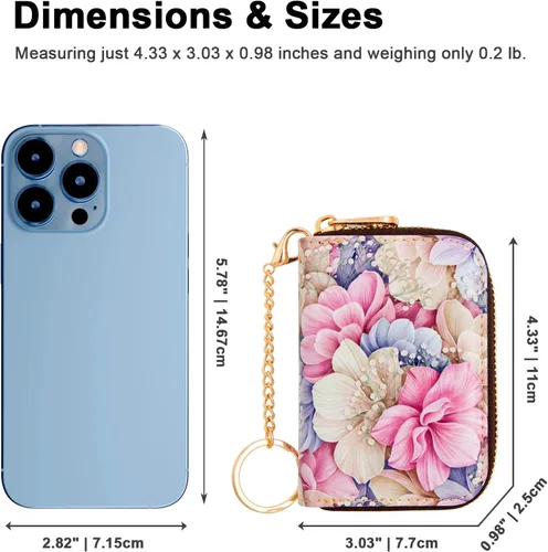 Miniatura 4 de Soporte para tarjetas de crédito, cartera con bloqueo RFID para mujer, pequeña cartera delgada de cuero con llavero con cremallera, funda