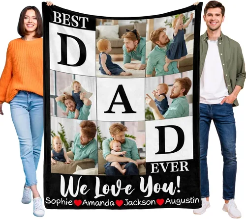 Miniatura 12 de Manta personalizada para el Día del Padre, regalo de hija, hijo, esposa, manta con imagen personalizada para papá, manta con imagen personalizada