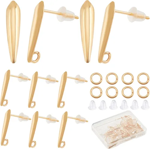 Miniatura 13 de CREATCABIN 1 caja 12 aretes de latón chapado en oro de 18 quilates de 2 tamaños, aretes tipo dormilona con circonitas cúbicas con anillos de salto