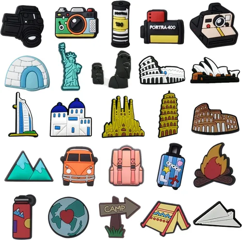 25 dijes para zapatos de vacaciones Dijes para zapatos de viaje Dijes para zapatos de ciudad al aire libre Abalorios de moda para niñas y niños