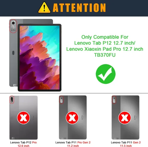 Miniatura 2 de Funda para Lenovo Tab P12 de 12.7 pulgadas 2023 TB-370FU, carcasa trasera de TPU suave delgada inteligente con cubierta de soporte multiángulo