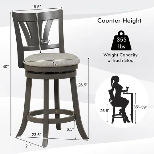 Miniatura 3 de COSTWAY Taburete de bar para isla de cocina, taburete de bar giratorio de 26.5 pulgadas con respaldo curvado y asiento acolchado suave, patas