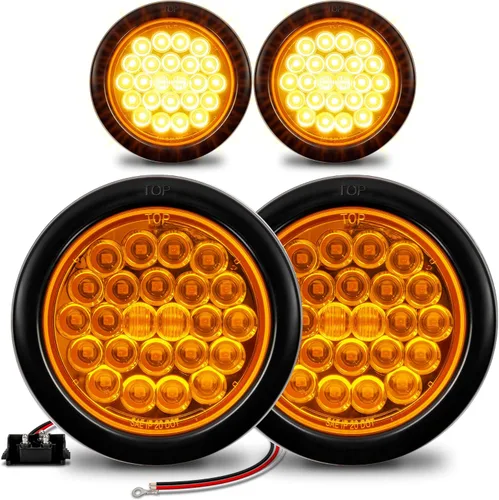 Miniatura 10 de Faro trasero redondo de 4 pulgadas con 24 LED de luz blanca clara, para reversa de camiones RV. Certificado DOT, ojal y enchufe incluidos Rojo