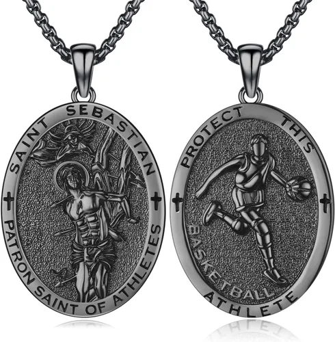 Miniatura 154 de Collar con colgante de plata de ley 925 con medalla de San Patrón, joyería religiosa para hombres y mujeres, con cadena de acero inoxidable 316L