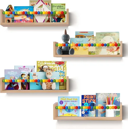 Miniatura 9 de Juego de 4 estantes flotantes blancos para pared para habitación de niños, estantería infantil (juego de 4 blanco)