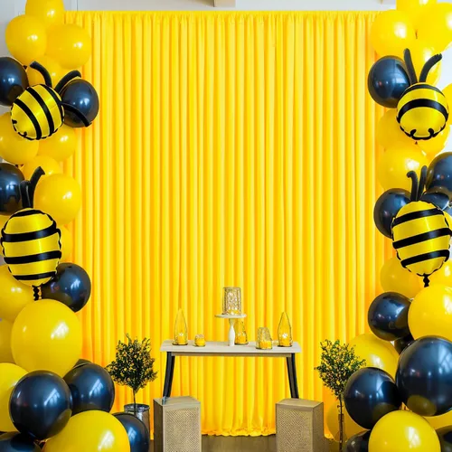 Miniatura 32 de Paneles de cortinas de fondo negras de 10 pies x 10 pies para fiestas, fiestas de cumpleaños, sin arrugas, cortinas de telón de fondo de tela