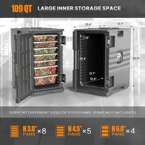 Miniatura 6 de ROVSUN Transportador de Bandejas de Alimentos Aislado de 109 QT, Calentador de Alimentos Hot Box con Ruedas, Hebillas Dobles y Asas, Cajas Calientes