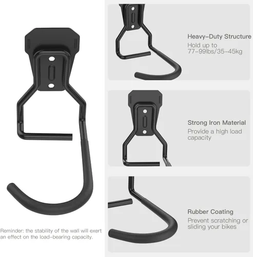 Miniatura 4 de Housolution Soporte de pared para bicicleta con gancho fijo, [2 unidades] Estante de almacenamiento de bicicletas resistente, soporte vertical