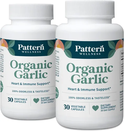 Miniatura 8 de Pattern Wellness Extracto de ajo orgánico inodoro 20:1 con alicina - Apoya la salud circulatoria e inmune - Sin OMG, sin gluten, vegano - 30 cápsulas