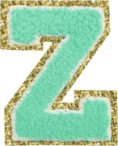 Miniatura 176 de Parches de letras termo-adhesivas de felpilla para chaquetas, parches de letras universitarias con brillantina para planchar en la letra azul A