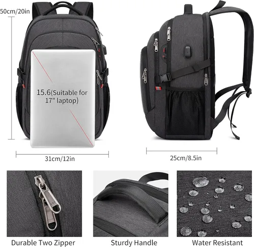 Miniatura 4 de CAFELE Mochila de viaje duradera de 17.3 pulgadas, mochila universitaria, bolsillo antirrobo RFID, bolsa para computadora de negocios grande