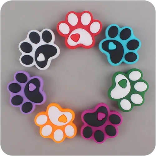 Miniatura 5 de Decoendiy 20 cuentas focales de silicona, lindas cuentas planas de silicona con forma de pata de gato y perro, cuentas espaciadoras sueltas