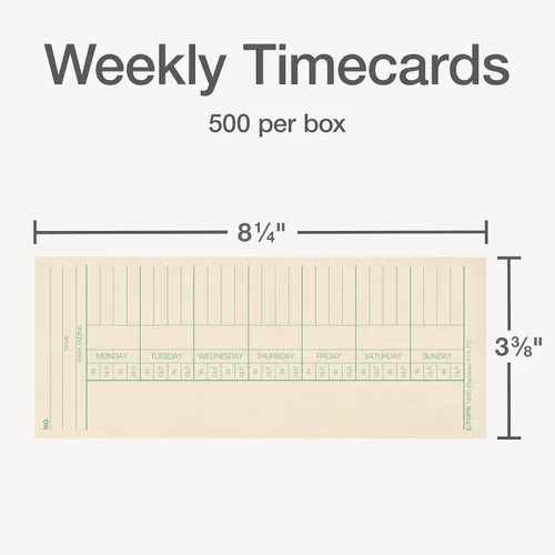Miniatura 2 de TOPS Tarjetas de tiempo, semanales, 2 caras, días con nombre, 3-3/8 x 8-1/4 pulgadas, Manila, impresión verde/roja, 500 unidades (1260)