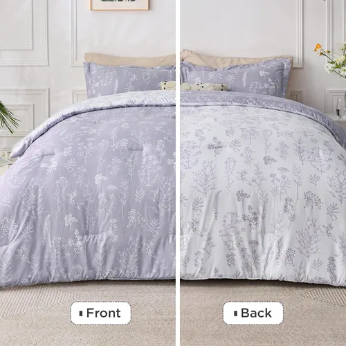 Miniatura 2 de Bedsure Juego de edredón de tamaño King, color lavanda, lindo, floral, regalo para mujer, 3 piezas, 1 suave edredón reversible con flores y 2 fundas