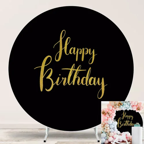 Miniatura 15 de Cartel de feliz cumpleaños dorado de 6.5 pies, cubierta de fondo circular blanco con 4 clips, telón de fondo redondo para fotografía, cartel dorado