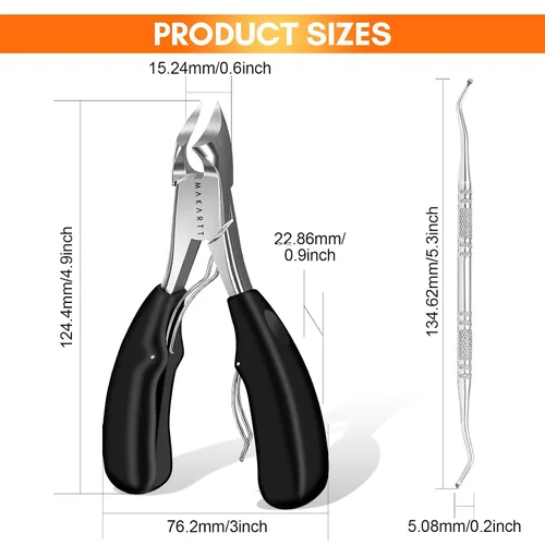 Miniatura 6 de Makartt Cortaúñas para uñas encarnadas con elevador de uñas, juego de podólogo de acero inoxidable para uñas gruesas, herramientas de manicura