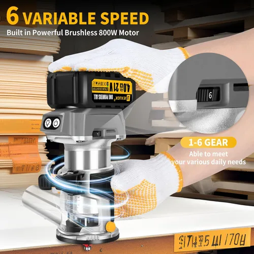 Miniatura 2 de JEXUGK Enrutador Inalámbrico Sin Escobillas, Enrutador de Madera Compacto de 21V con Batería de 2x4.0Ah, Enrutador de Palma Portátil Pequeña con 6