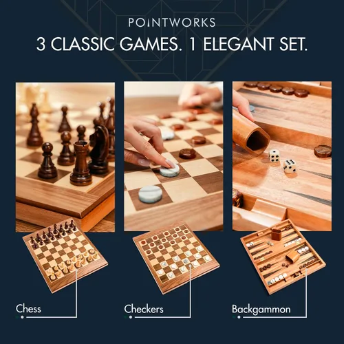 Miniatura 2 de Pointworks Juegos de backgammon de 17 pulgadas para adultos. Hermoso juego de mesa de backgammon con incrustaciones de madera con damas y dados