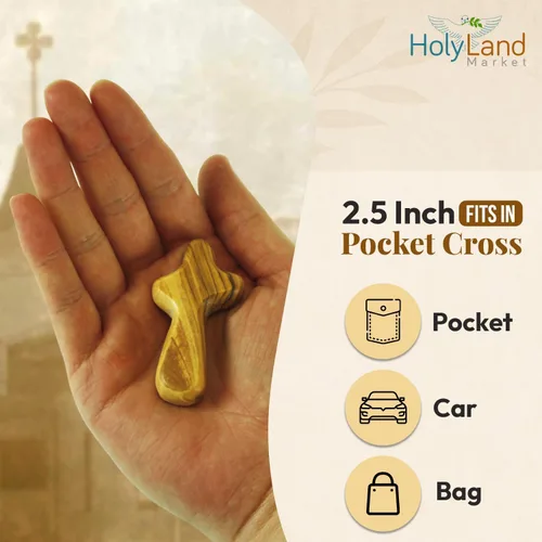Miniatura 4 de Holy Land Market cruz de mano de madera de olivo con bolsa de regalo de terciopelo, de Belén